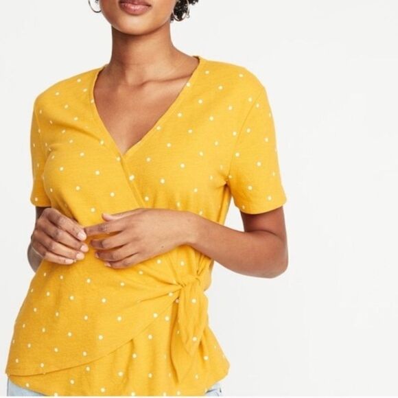 Old Navy Tops - NWT Old Navy Mustard Yellow Polka Dot Side Tie Tip